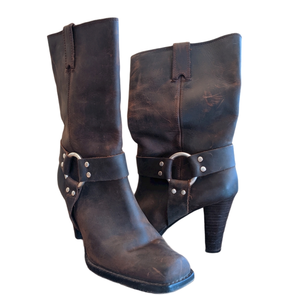 Michael Kors Distressed Leather Harness Boots - Picture 1 of 11